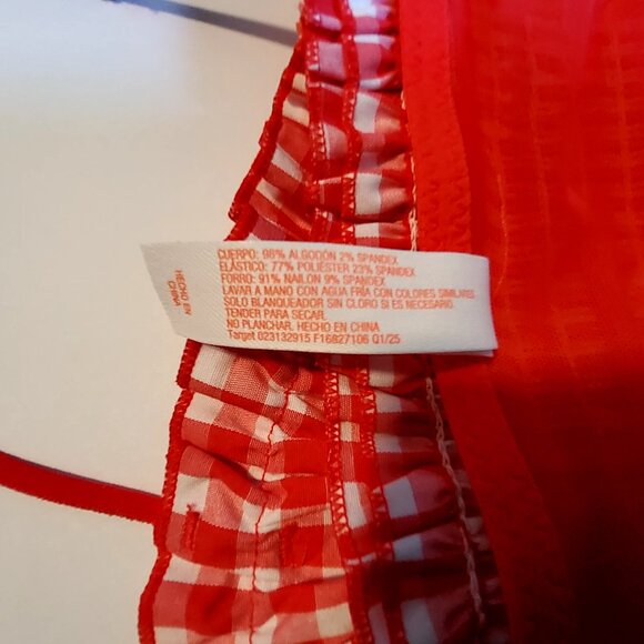 Colsie Red & White Checkered Ruffle Trim Crop Top  Size  XL Adjustable Straps - Picture 8 of 10